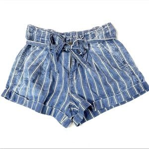 American Eagle Women’s Shorts Paperbag 4 Blue White Striped 100% Cotton #0281
